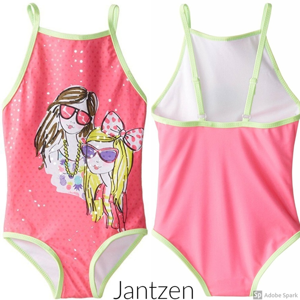 Jantzen Girls Pink One Piece Swimsuit Sequin Dot size 4 6 New Swimwear NWT